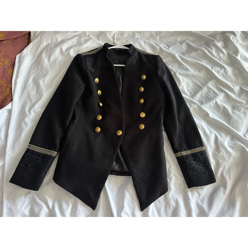 Romeo + Juliet Couture Military Blazer Black Gold Button Jacket Women M - Picture 10 of 10